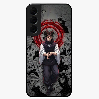 Cursed Ritual Ascension Glass Case showing flat back view with dark ritual themed artwork and glossy glass finish.