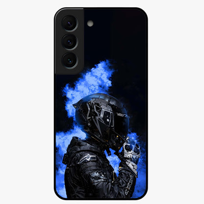 Cyber Sentinel Protocol Glass Case showing flat back view with futuristic cyber themed artwork and glossy glass finish.