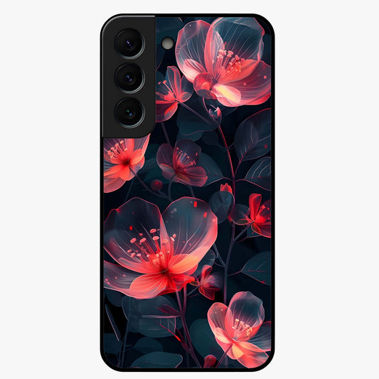 Dark Shade of Flower Glass Case showing flat back view with elegant dark floral artwork and glossy glass finish.