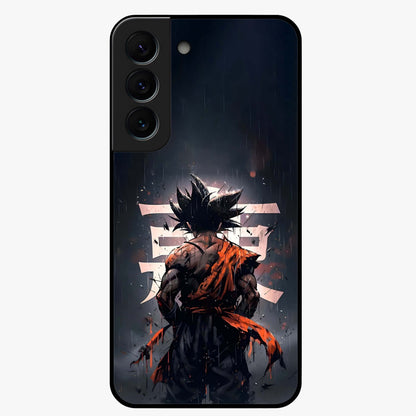 Dark Warrior In Rain Glass Case showing flat back view with warrior artwork in rainy atmosphere and glossy glass finish.