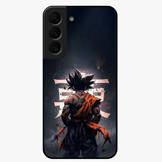 Dark Warrior In Rain Glass Case showing flat back view with warrior artwork in rainy atmosphere and glossy glass finish.