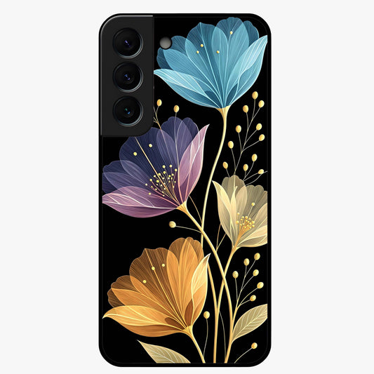 Delicate Multicolor Flowers Glass Case showing flat back view with vibrant floral artwork and glossy glass finish.