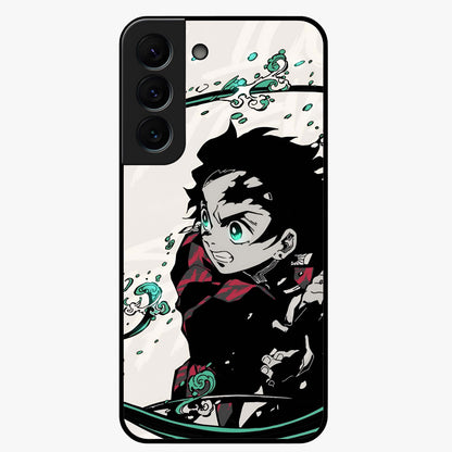 Demon Slayer Glass Case showing flat back view with bold anime inspired artwork and glossy glass finish.