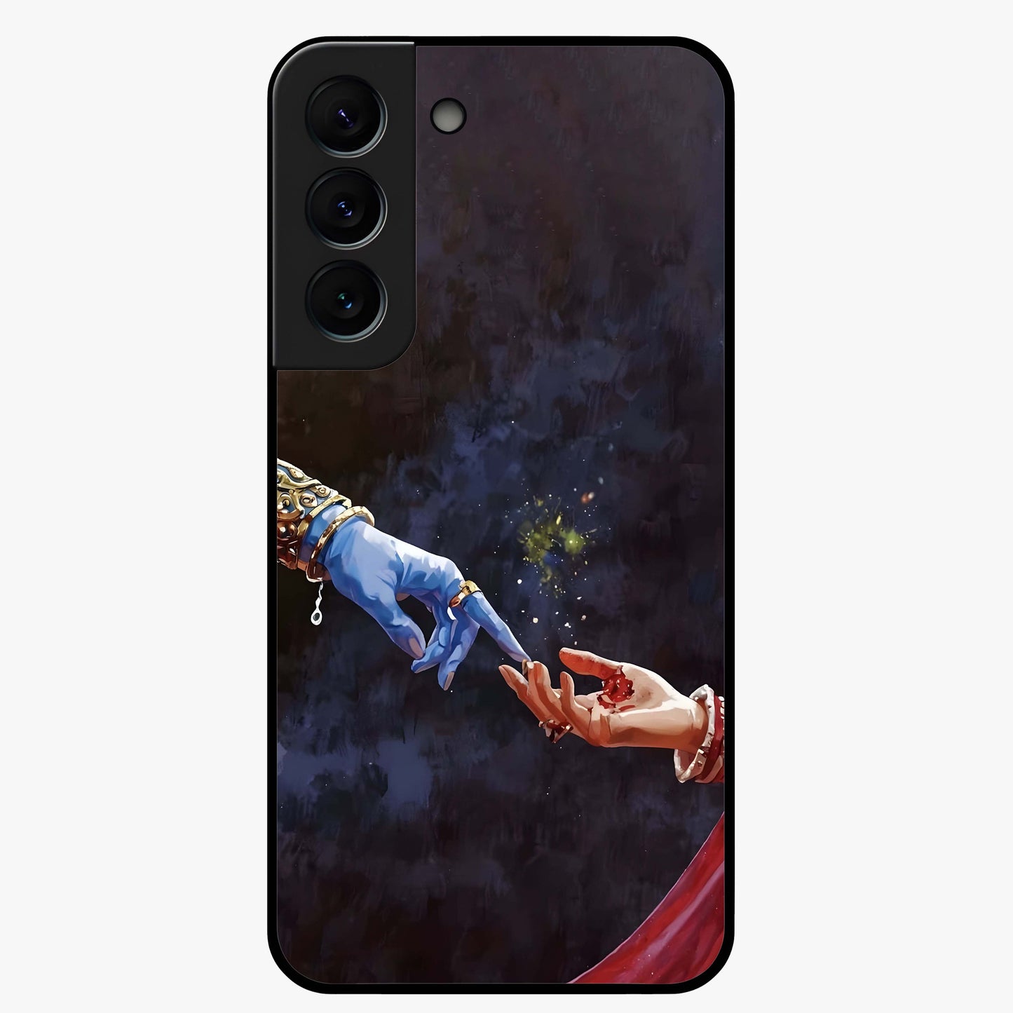 Divine Touch Eternal Glass Case showing flat back view with spiritual themed artwork and glossy glass finish.