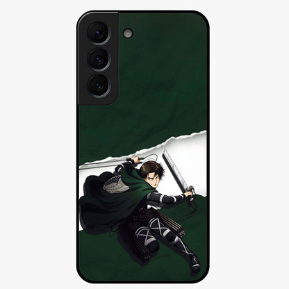 Emerald War Vanguard Glass Case showing flat back view with powerful warrior themed artwork and glossy glass finish.