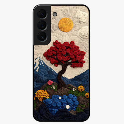 Eternal Nature Tapestry Glass Case showing flat back view with intricate nature tapestry artwork and glossy glass finish.