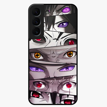Eyes of Destiny Glass Case showing flat back view with striking eye themed artwork and glossy glass finish.