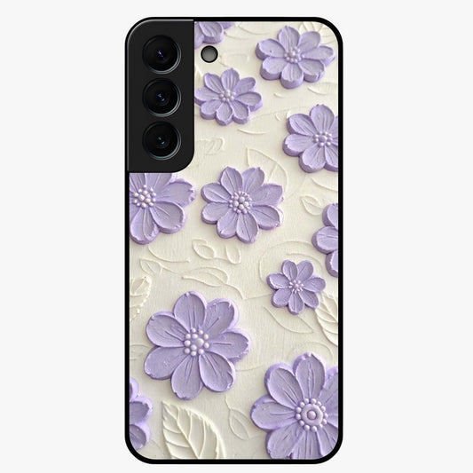 Floral Wall Art With Purple Flowers Glass Case showing flat back view with purple flower artwork and glossy glass finish.