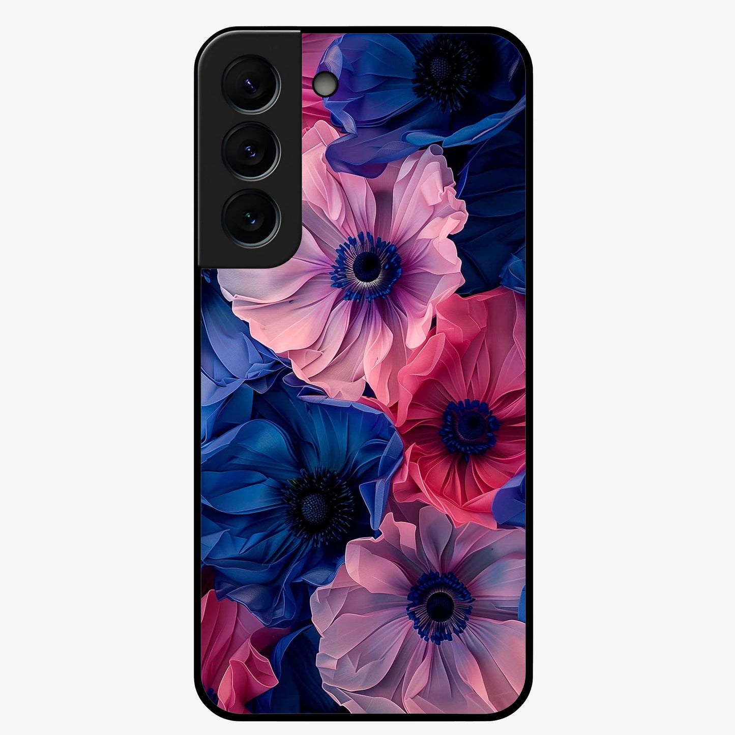 Flower Paper Art Pattern Glass Case showing flat back view with paper cut style floral artwork and glossy glass finish.