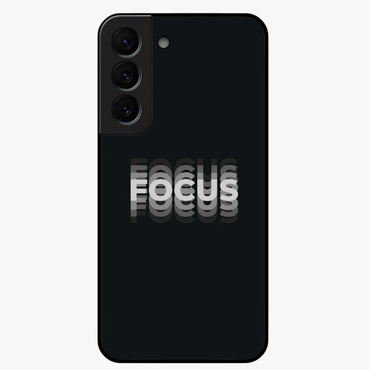Focused Blade Discipline Glass Case showing flat back view with warrior sword themed artwork and glossy glass finish.