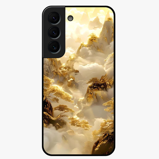 Gates Of Illumination Glass Case showing flat back view with mystical illuminated gate artwork and glossy glass finish.