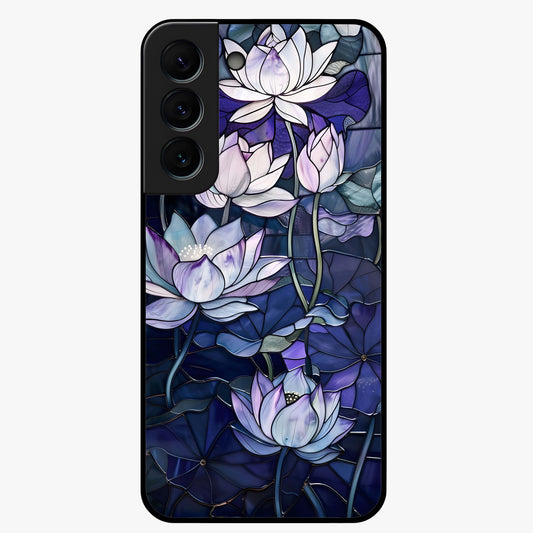 Gloss Petal Rush Glass Case showing flat back view with glossy flower petal artwork and smooth glass finish.