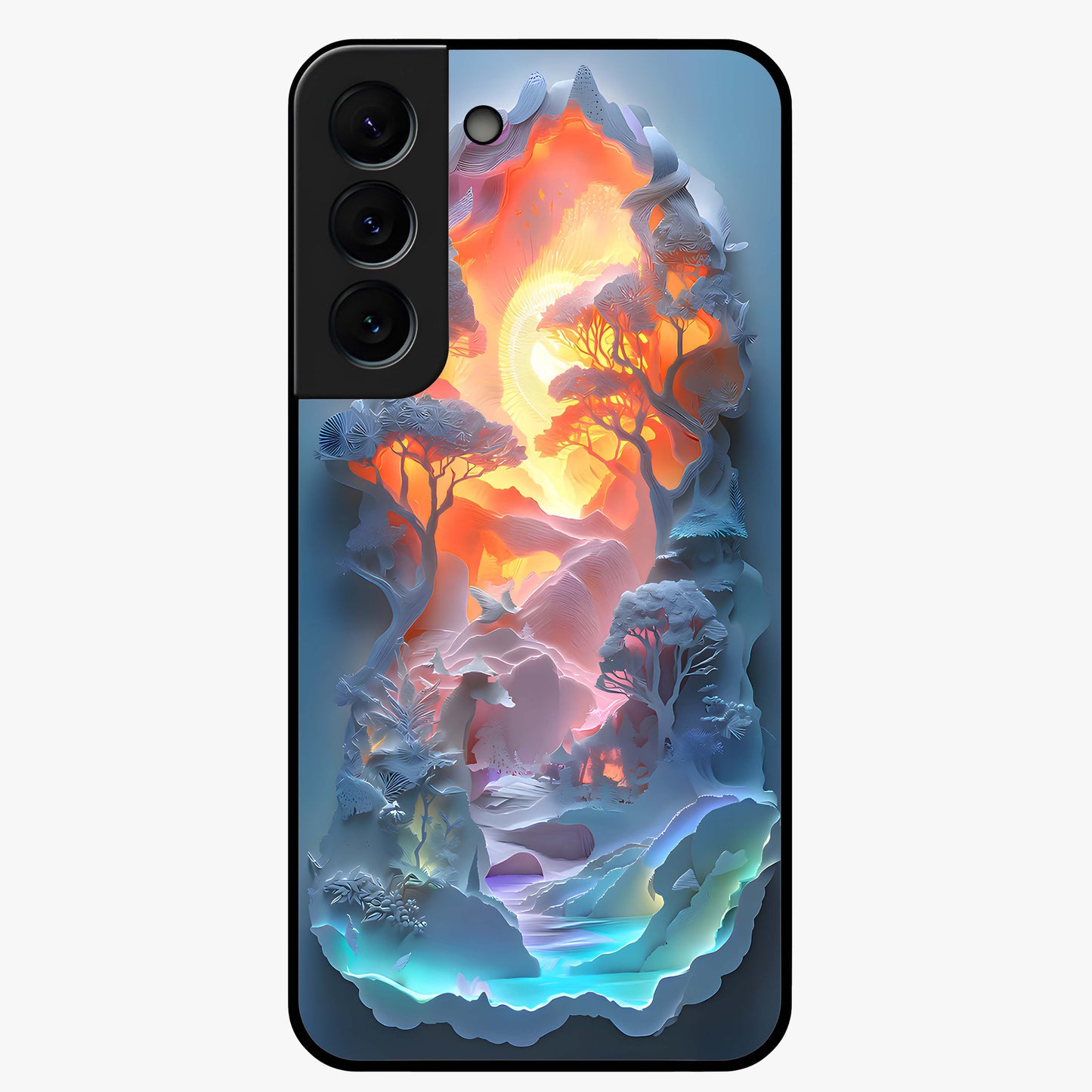 Glow Forest Portal Glass Case showing flat back view with glowing forest portal artwork and glossy glass finish.