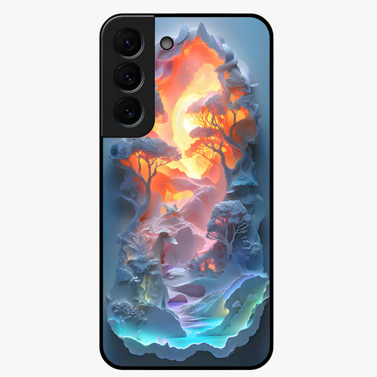 Glow Forest Portal Glass Case showing flat back view with glowing forest portal artwork and glossy glass finish.