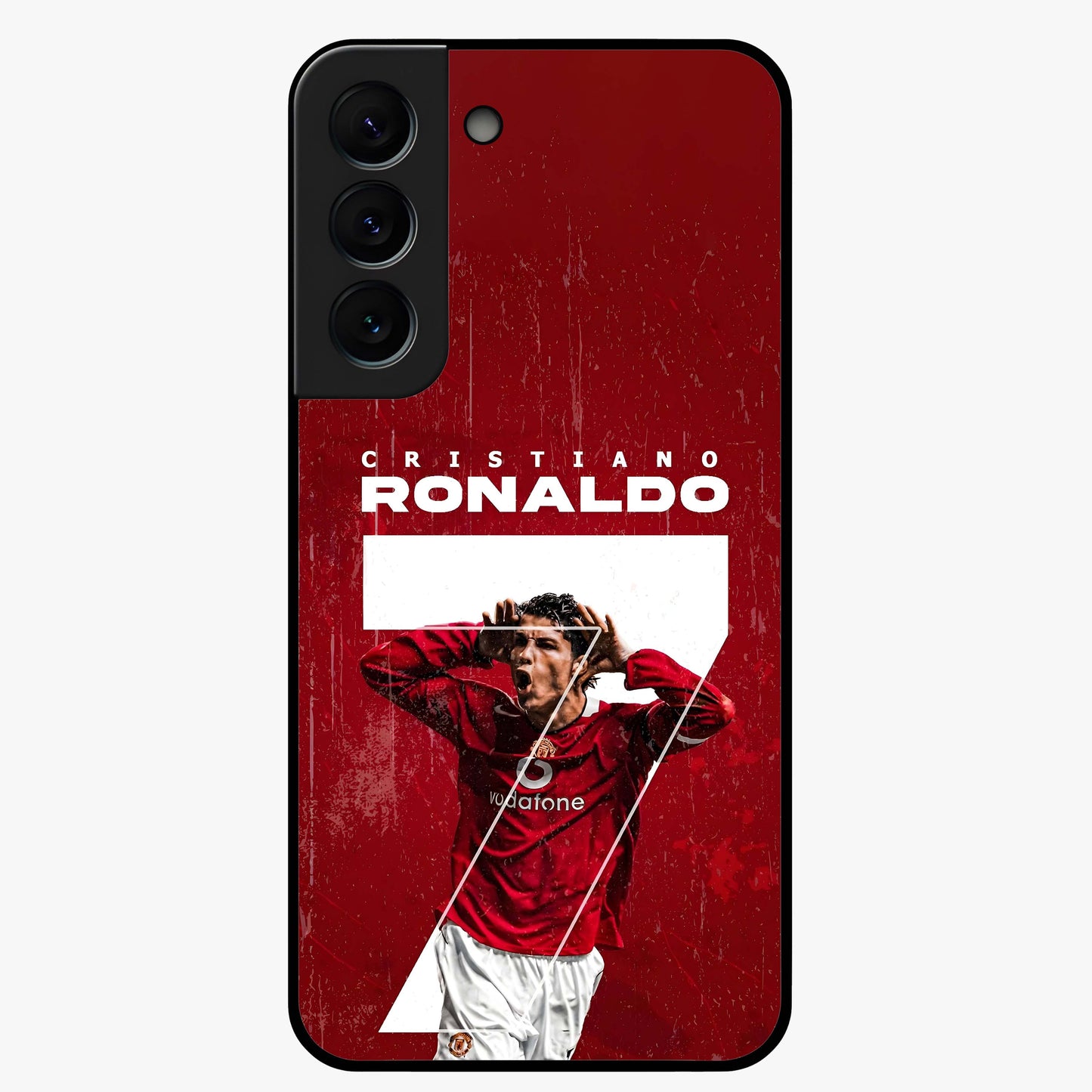 Goal Celebration Legacy Glass Case showing flat back view with football celebration inspired artwork and glossy glass finish.