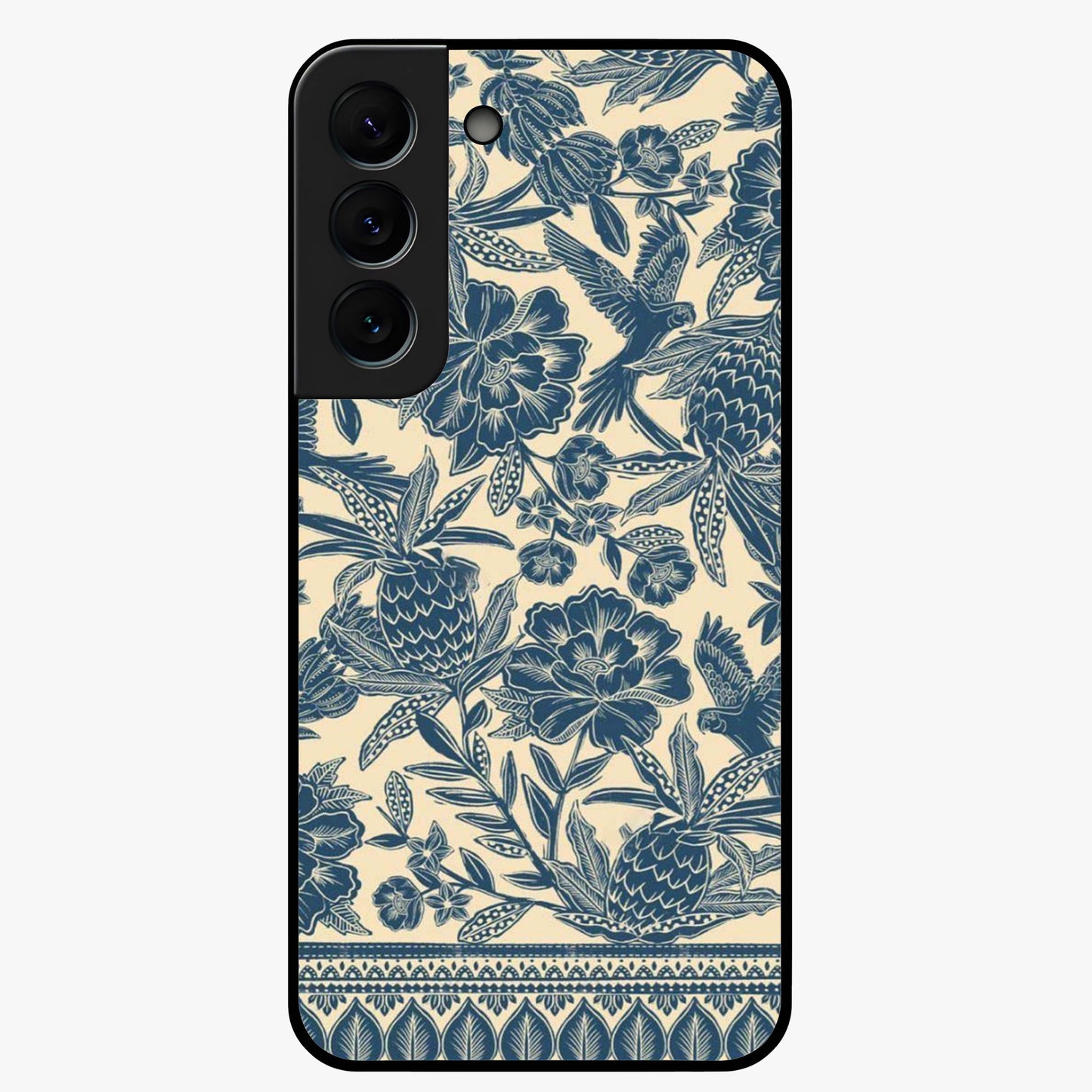 Heirloom Wild Bloom Glass Case showing flat back view with vintage inspired wild flower artwork and glossy glass finish.