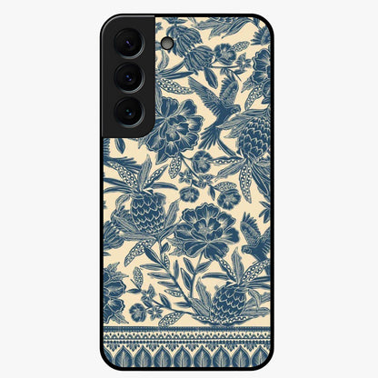 Heirloom Wild Bloom Glass Case showing flat back view with vintage inspired wild flower artwork and glossy glass finish.