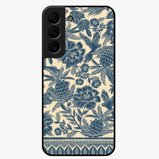 Heirloom Wild Bloom Glass Case showing flat back view with vintage inspired wild flower artwork and glossy glass finish.