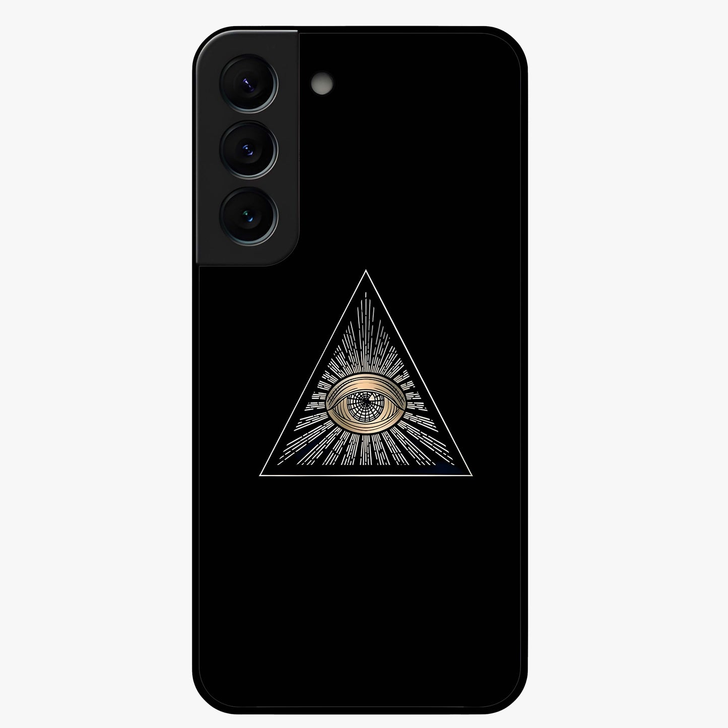 Illuminati Evil Glass Case showing flat back view with mysterious illuminati symbol artwork and glossy glass finish.