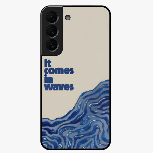 It Comes In Waves Quote Glass Case showing flat back view with inspirational wave themed quote artwork and glossy glass finish.