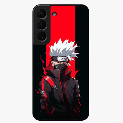 Kakashi Scarlet Shadow Glass Case showing flat back view with powerful anime ninja artwork and glossy glass finish.