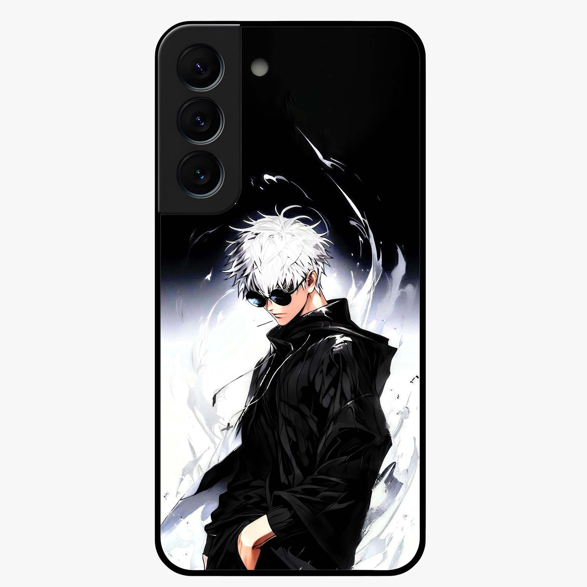 Limitless Shadow King Glass Case showing flat back view with powerful shadow warrior artwork and glossy glass finish.