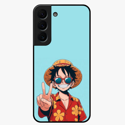 Luffy Summer Anime Vibe Glass Case showing flat back view with vibrant anime character artwork and glossy glass finish.