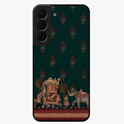 Macmerise Glass Case showing flat back view with stylish modern artwork and glossy glass finish.