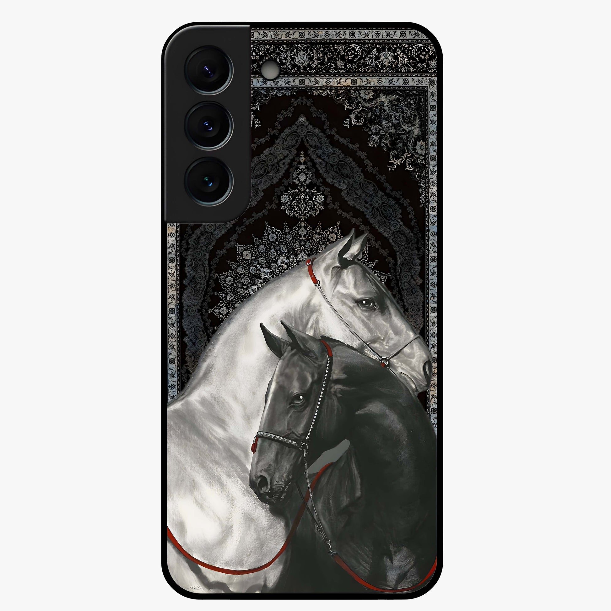 Majestic Ride Legacy Glass Case showing flat back view with powerful automotive inspired artwork and glossy glass finish.