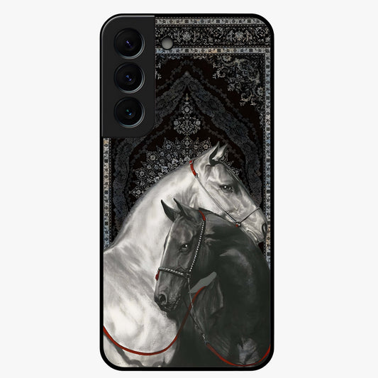 Majestic Ride Legacy Glass Case showing flat back view with powerful automotive inspired artwork and glossy glass finish.