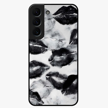 Midnight Kiss Marks Glass Case showing flat back view with lipstick kiss mark artwork and glossy glass finish.