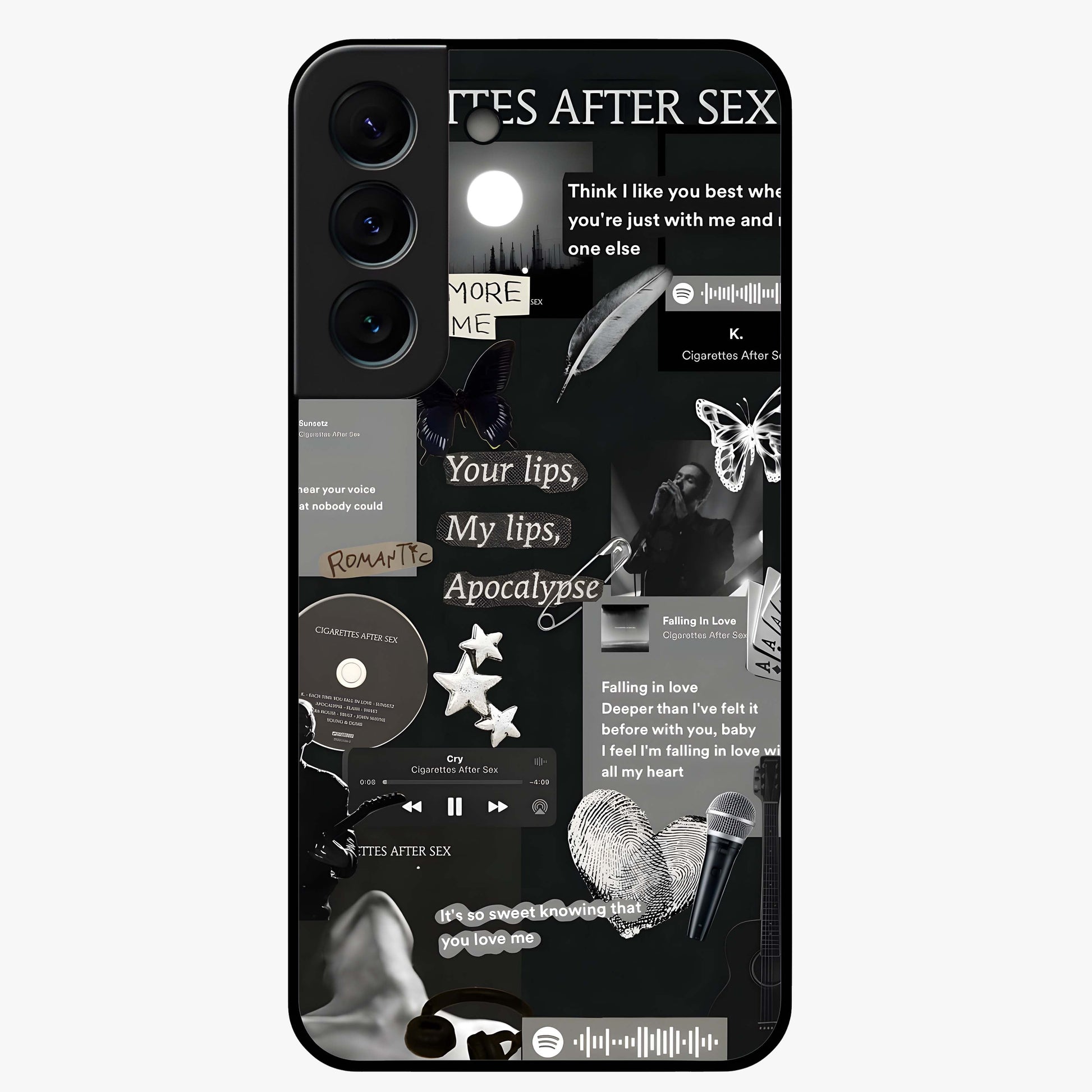 Midnight Love Echo Glass Case showing flat back view with romantic midnight themed artwork and glossy glass finish.