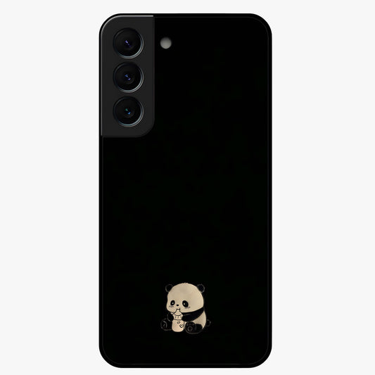 Midnight Panda Love Glass Case showing flat back view with cute panda themed artwork and glossy glass finish.