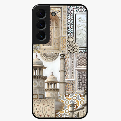 Mughal Marble Legacy Glass Case showing flat back view with intricate Mughal inspired marble pattern and glossy glass finish.