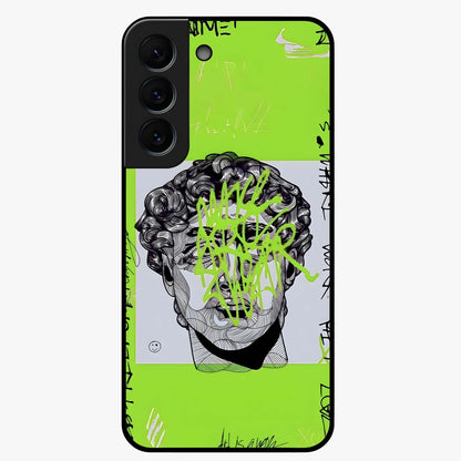 Neo Graffiti Rebellion Glass Case showing flat back view with vibrant graffiti artwork and glossy glass finish.