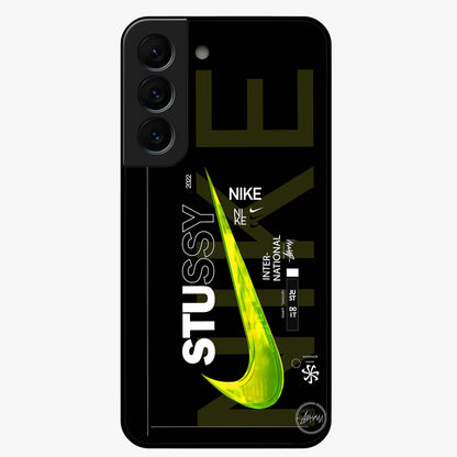 Neon Street Edition Glass Case showing flat back view with neon street style artwork and glossy glass finish.