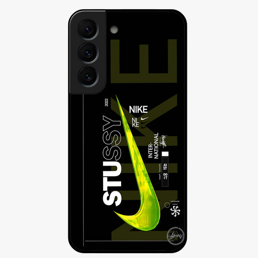 Neon Street Edition Glass Case showing flat back view with neon street style artwork and glossy glass finish.