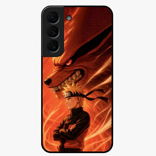 Nine Tails Legacy Glass Case showing flat back view with powerful nine-tailed fox inspired artwork and glossy glass finish.