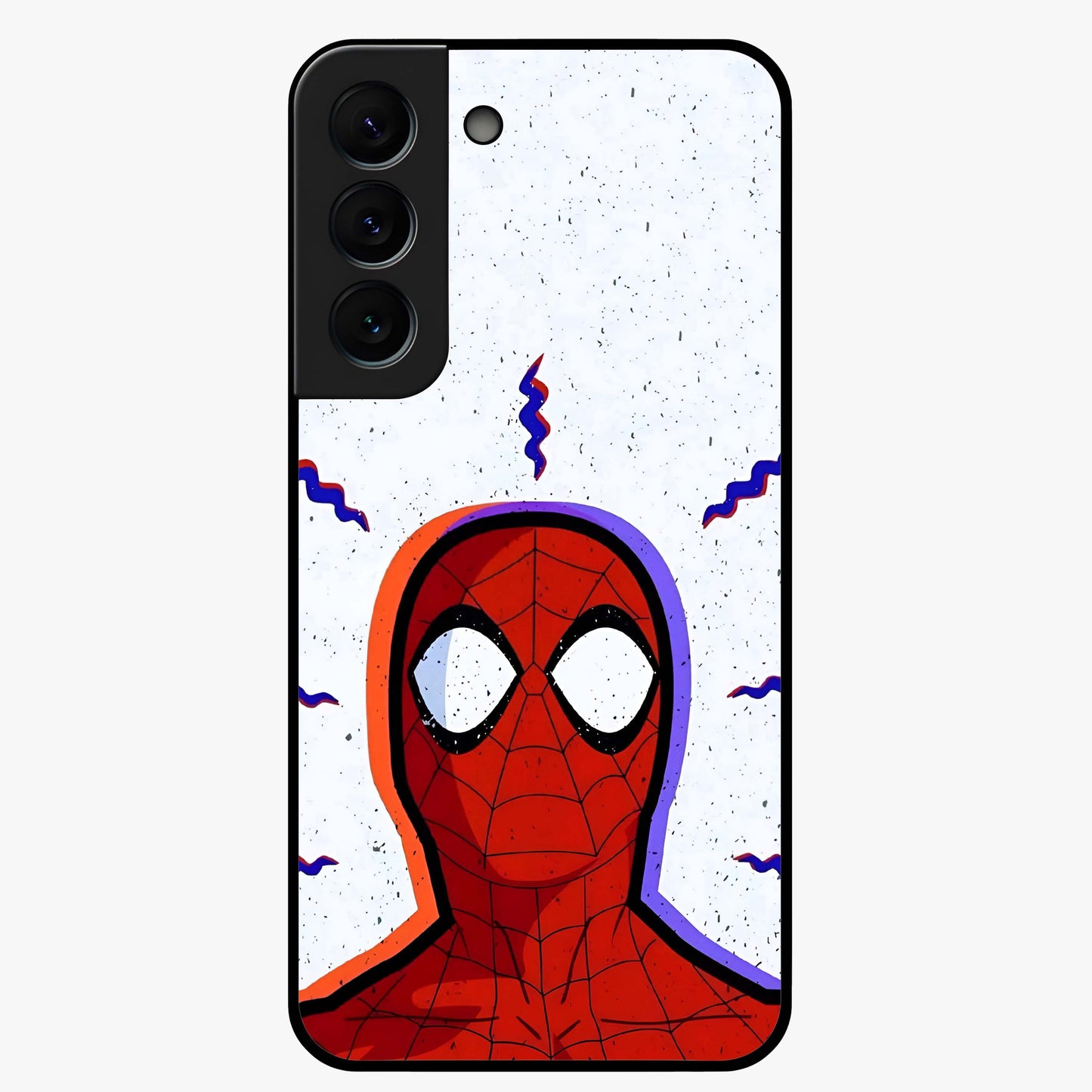 Omg Spiderman Glass Case showing flat back view with bold superhero inspired artwork and glossy glass finish.