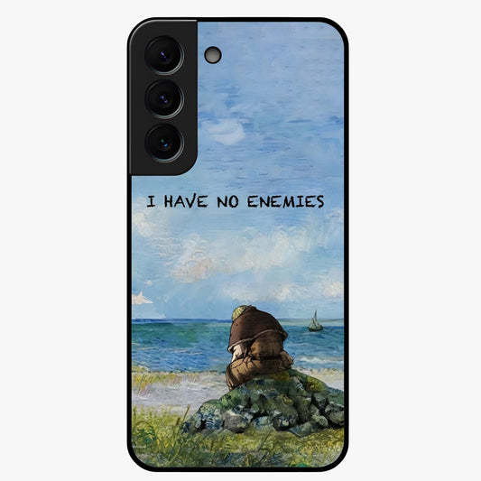 Peace Beyond War Glass Case showing flat back view with symbolic peace themed artwork and glossy glass finish.