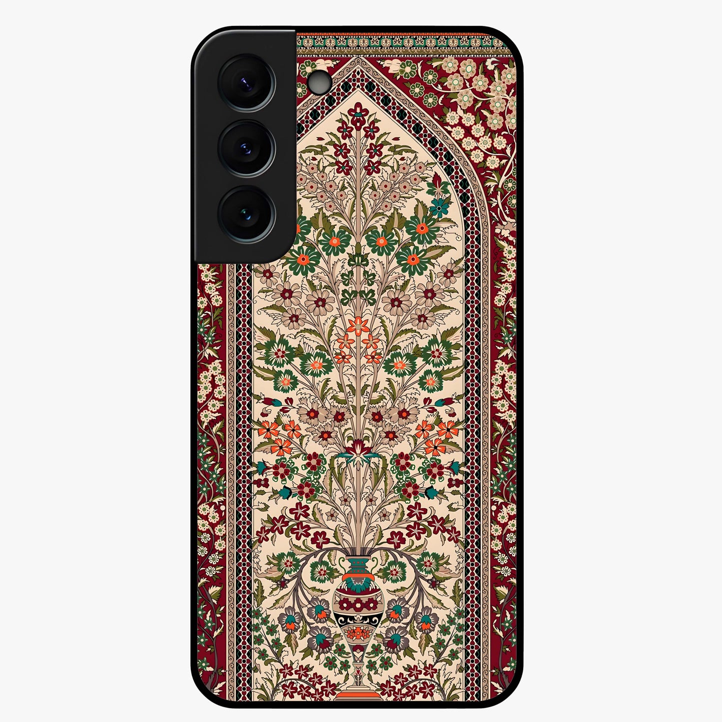 Persian Inspired Glass Case showing flat back view with ornate Persian style pattern artwork and glossy glass finish.