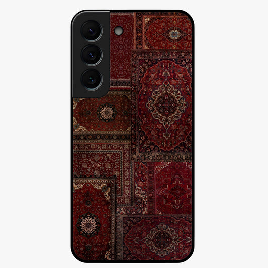 Persian Velvet Tale Glass Case showing flat back view with luxurious Persian velvet pattern artwork and glossy glass finish.