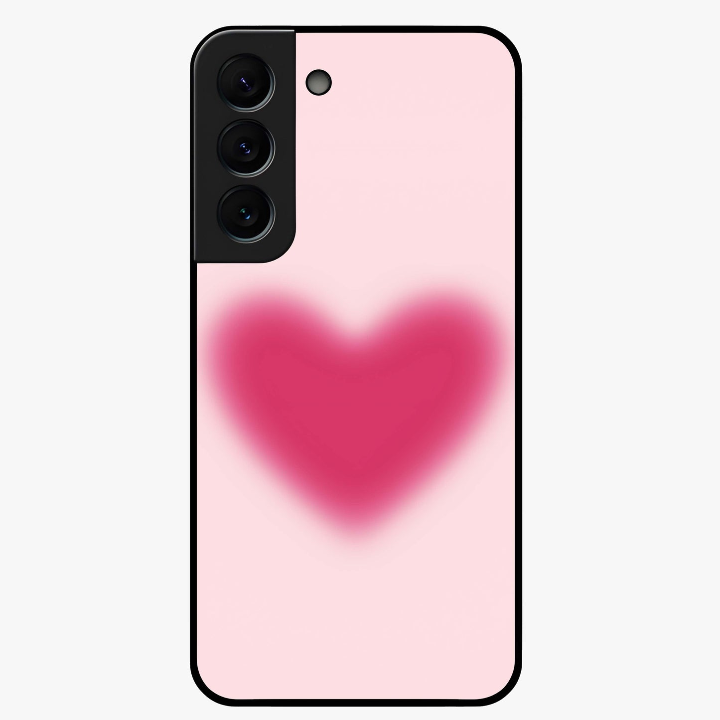 Pink Aura Heart Glass Case showing flat back view with glowing heart artwork and glossy glass finish.