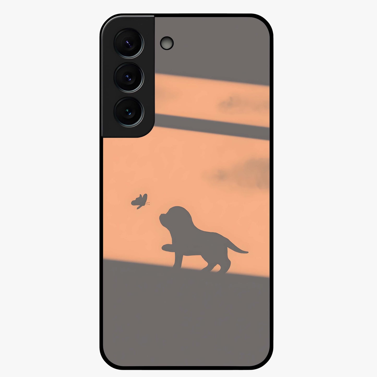 Puppy Shadow Art Glass Case showing flat back view with cute puppy shadow style artwork and glossy glass finish.