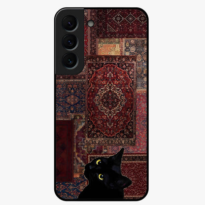 Regal Magic Cat Apple Glass Case showing flat back view with magical cat artwork holding apple and glossy glass finish.