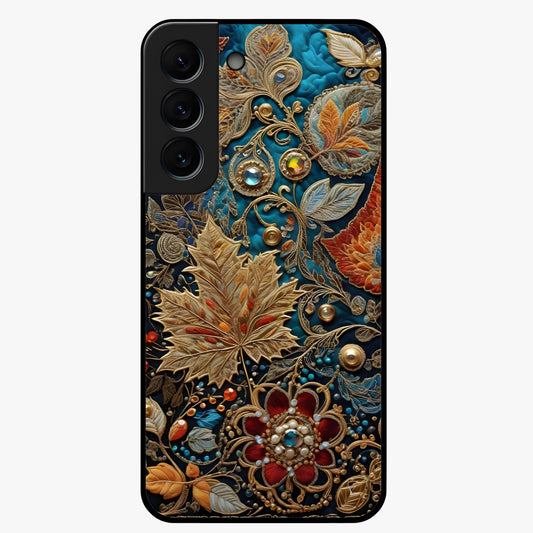 Royal Jewel Garden Glass Case showing flat back view with decorative floral garden artwork and glossy glass finish.