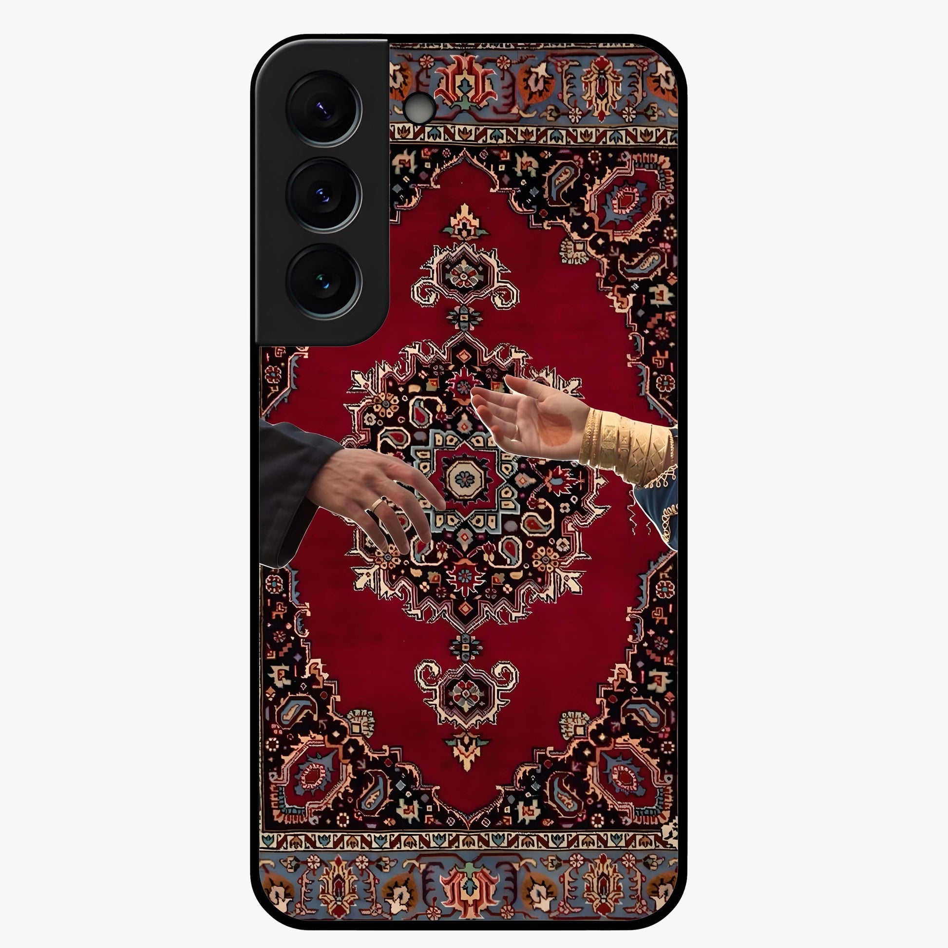 Royal Touch Reach Glass Case showing flat back view with elegant royal themed artwork and glossy glass finish.
