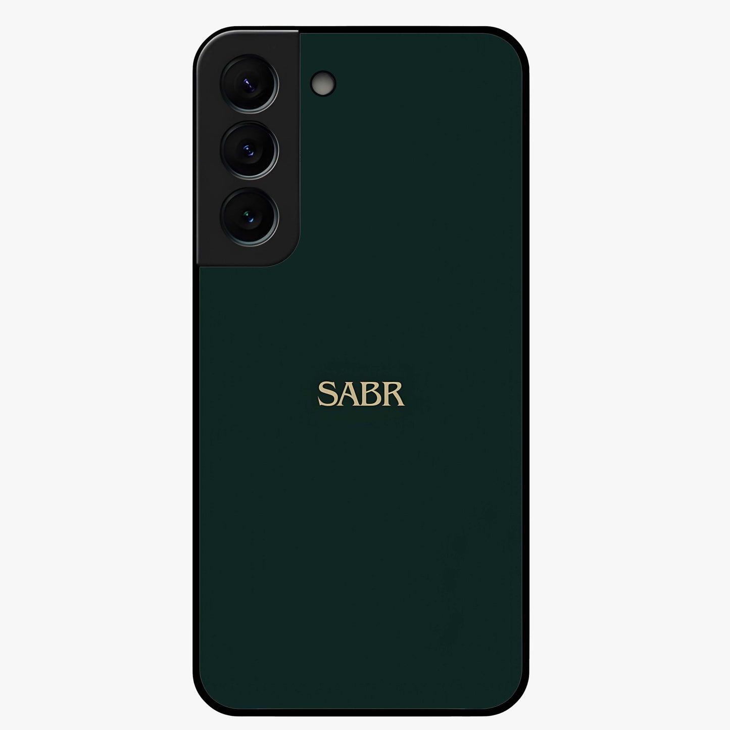 Sabr Minimal Patience Glass Case showing flat back view with minimalist typography artwork and glossy glass finish.
