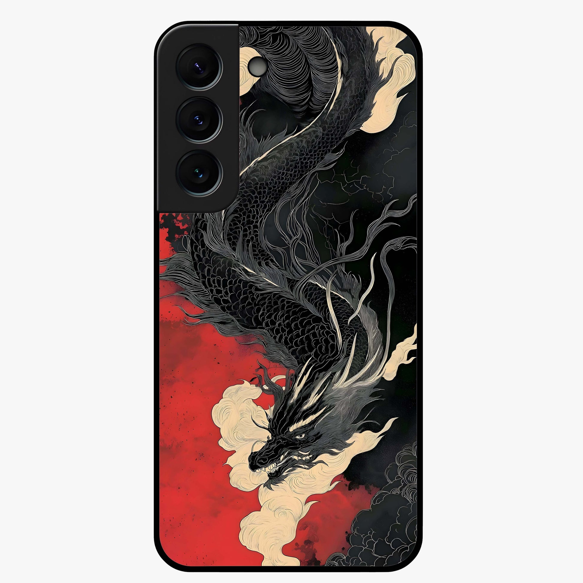 Shadow Dragon Fury Glass Case showing flat back view with fierce dragon artwork and glossy glass finish.