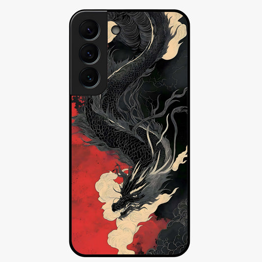 Shadow Dragon Fury Glass Case showing flat back view with fierce dragon artwork and glossy glass finish.
